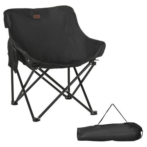 Outsunny Camping Chair, Lightweight Folding Chair with Carrying Bag and Storage Pocket, Perfect for Festivals, Fishing, Beach and Hiking, Black Image
