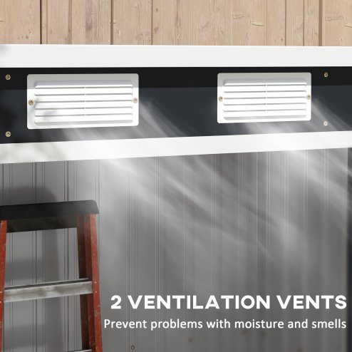 Outsunny 7 x 4ft Lean to Garden Shed with Foundation Kit, Double Door and Vents, Outdoor Metal Storage Shed for Equipment Tools, Dark Grey