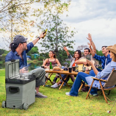 Outsunny 45L Car Fridge Freezer Dual Zone, Portable Camping Fridge 12V/24V DC & 100-240V AC, Electric Cool Box -20°C-20°C with Wheels and LED Light, for Travel, RV, Road Trip, Picnic