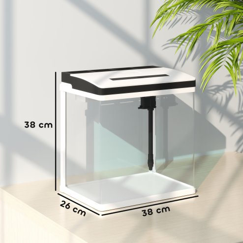 PawHut Aquarium, 28L Glass Fish Tank with Filter, LED Lighting, Water Pump, for Bettas, Guppies, Mini Parrot Fishes, Shrimp, Goldfish, 38 x 26 x 39.5cm