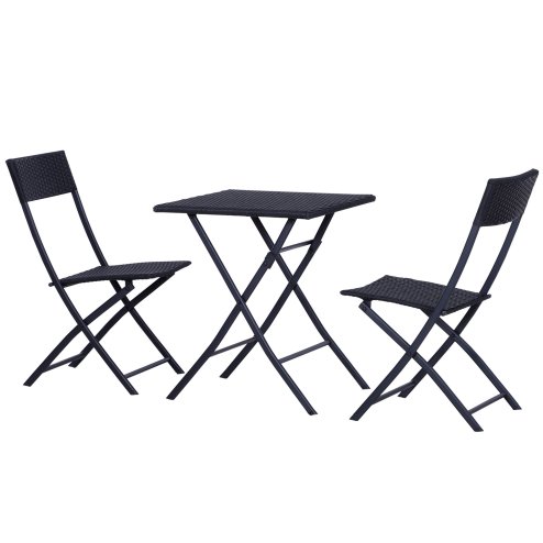 Outsunny 3 Pieces Folding Rattan Bistro Set, Garden Furniture Bistro Set with Folding Garden Table and Chairs, Wicker Balcony Furniture for Outdoor, Patio, Porch, Black