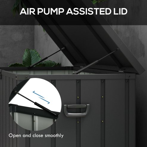 Outsunny 450 Litre Garden Storage Box, Outdoor Storage Box with Wheels and Handles, Lockable Galvanised Steel Outside Deck Box Organiser for Tools, Cushions, Dark Grey