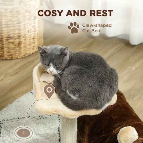 PawHut Cat Tree for Indoor Cats, 47cm Cat Tower with Scratching Post, Cat Bed, Cat Tunnel, Toy Ball, Cute Cat Tree Tower for Kittens and Cats, Dark Brown