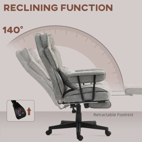 HOMCOM Office Chair, Ergonomic Desk Chair with Foot Rest, Lumbar Support, Reclining Function and Wide Seat, Height-Adjustable High Back Swivel Rolling for Home Office, Support up to 180 kg, Grey