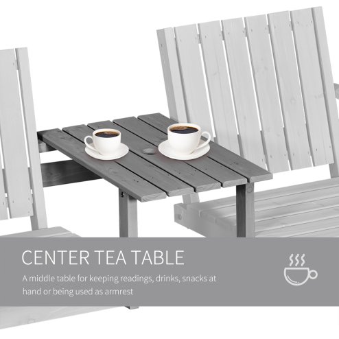 Outsunny 2-Seater Wooden Garden Bench, Antique Loveseat Chair with Table & Parasol Hole, Outdoor Bench for Porch, Patio, Grey