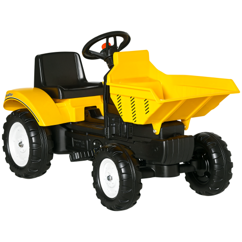 HOMCOM Ride on Tractor for Kids, No Power Pedal Go Kart Ride on Toy with Manual Control Bucket, Forward, Backword, for Aged 3-6 Years Old, Yellow Image