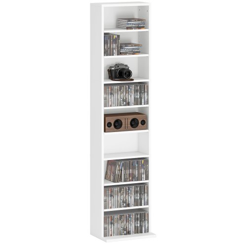 HOMCOM 260 CD/120 DVD Storage Unit, Blu-ray Media Storage Shelf with 9 Compartments and 6 Adjustable Shelves, CD Tower for Living Room, Bedroom, Office