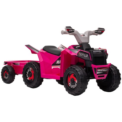 HOMCOM Electric Quad Bike, 6V Kids Ride On All-Terrain with Back Trailer for Ages 18-36 Months - Pink Image