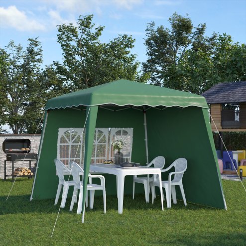 Outsunny 2.4 x 2.4m Pop Up Gazebo Canopy Tent with 2 Sidewalls and Carry Bag, Height Adjustable, UV50+ Party Tent Event Shelter for Garden, Patio, Green