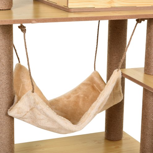 PawHut Wooden Cat Tree for Indoor Cats Climbing Tower for Large Cats with 5 Scratching Posts Hammock Toy Ball 130cm
