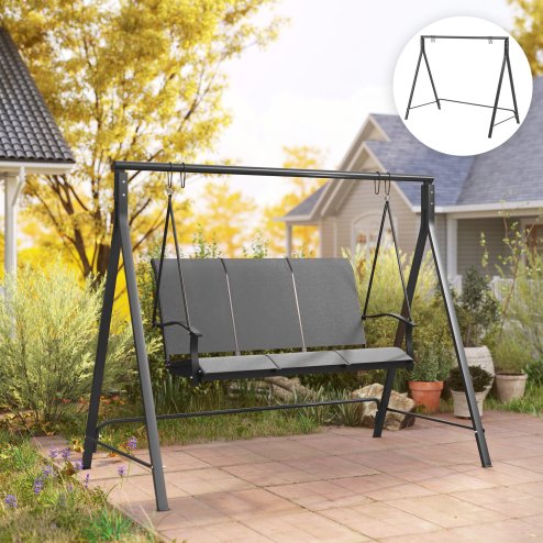 Outsunny Metal Porch Swing Stand, Heavy Duty Swing Frame, Hanging Chair Stand Only, 240kg Weight Capacity for Garden, Patio, Lawn, Playground, Black