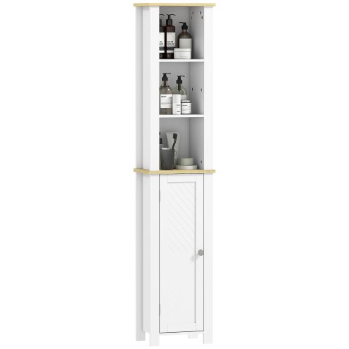 kleankin Slim Bathroom Storage Unit with Open Compartment, Bathroom Storage Cabinet with Adjustable Shelf, 34 x 23 x 165 cm, White