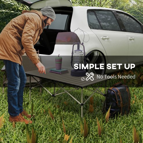 Outsunny Portable Camping Table, 3ft Lightweight Folding Aluminium Picnic Table with Roll Up Top, Carry Bag for Outdoor Camping, Picnic, Hiking, Cooking, BBQ, Fishing, Khaki