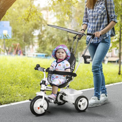 HOMCOM Trike, 6 in 1 Tricycle for Kids, Baby Trike with Push Handle, Removable Canopy, 5-Point Safety Harness, Storage Basket, for 18-60 Months, White