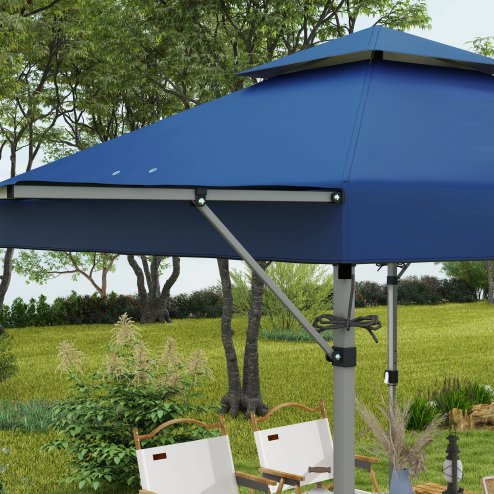 Outsunny 3 x 3(m) Pop Up Gazebo with Extend Dual Awnings, 1 Person Easy up Marquee Party Tent with 1-Button Push, Double Roof, Wheeled Bag, Sandbags, Height Adjustable Instant Shelter, Blue