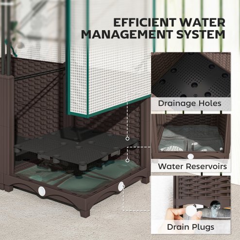 Outsunny Raised Garden Bed with Trellis, Plastic Planter Box with PE Cover, Drainage Holes, Drain Plugs and Water Reservoirs for Climbing Plants, Vegetables, Flowers, 80 x 40 x 140 cm