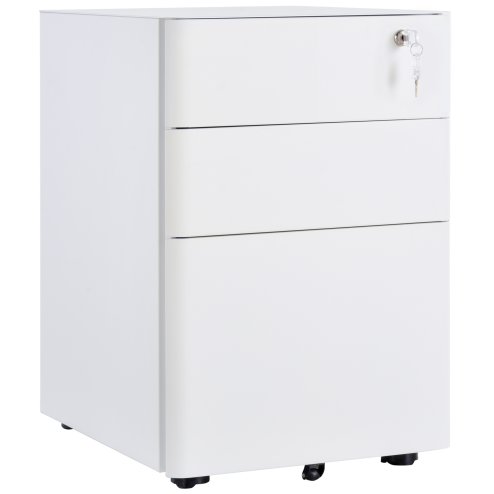 Vinsetto 3-Drawer Mobile Filing Cabinet, Steel Lockable File Cabinet for A4, Legal, Letter, Compact Under Desk Storage Unit with Pre-Assembled Body Except Wheels for Home Office, 39 x 48 x 59cm, White