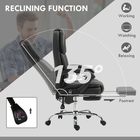 Vinsetto Office Chair with 6-point Vibration Massage and Heat, PU Leather High Back Recliner Desk Chair with Adjustable Height, Armrest, Footrest for Home, Black