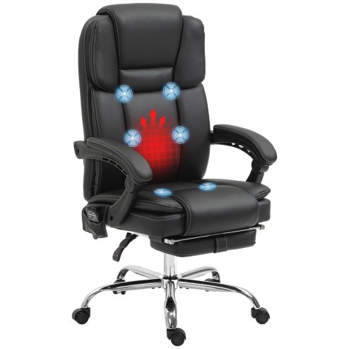 Vinsetto Office Chair with 6-point Vibration Massage and Heat, PU Leather High Back Recliner Desk Chair with Adjustable Height, Armrest, Footrest for Home, Black
