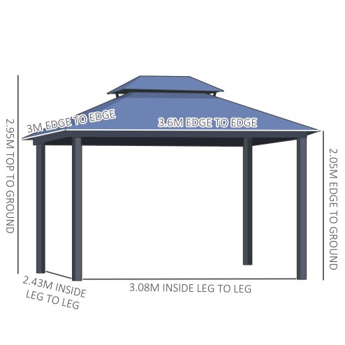 Outsunny 3 x 3.6(m) Polycarbonate Hardtop Gazebo Canopy with Double-Tier Roof and Aluminium Frame, Garden Pavilion with Mosquito Netting and Curtains
