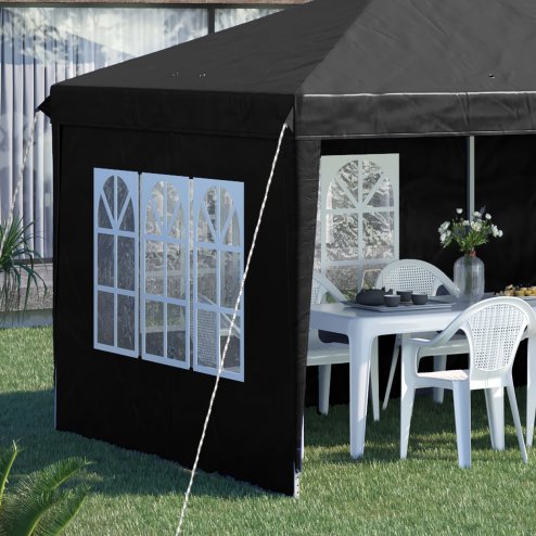 Outsunny 3 x 6m Garden Pop Up Gazebo, Height Adjustable Marquee Party Tent with Sidewalls, Storage Bag, Black