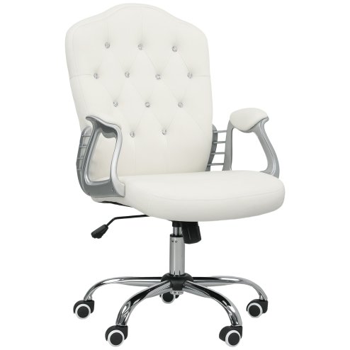 Vinsetto Home Office Chair, Velvet Computer Chair, Button Tufted Backrest with Swivel Wheels, Adjustable Height and Tilt Function, Cream White