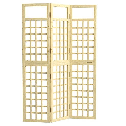 Outsunny 3-Panel Garden Privacy Screen, Freestanding Foldable Wooden Outdoor Divider/Trellis, Decorative Privacy Screen for Garden Patio Pool, 120 x 170 cm, Natural Wood Finish