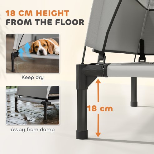 PawHut Elevated Dog Bed with Removable Canopy, Portable Cooling Raised Pet Cot with Breathable Mesh, Storage Bag, for Indoor Outdoor Use, for Small Medium Dogs, 76 x 61 x 60 cm, Light Grey