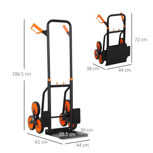 DURHAND Steel Folding Hand Truck, Heavy Duty Foldable Trolley on Wheels, Multi-Purpose Sack Truck Moving Trolley, 120kg, Orange