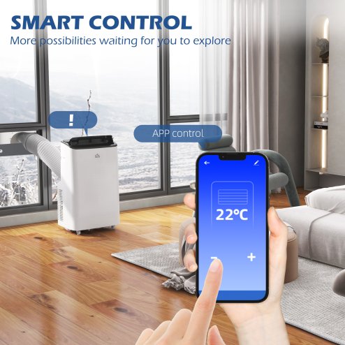 HOMCOM 14000 BTU Portable Air Conditioner, Smart Home WiFi Compatible, 3-in-1 Dehumidifier Cooler Fan, with Sleep Mode, Remote, 24H Timer, Window Venting Kit, A Energy Efficiency, 35m²