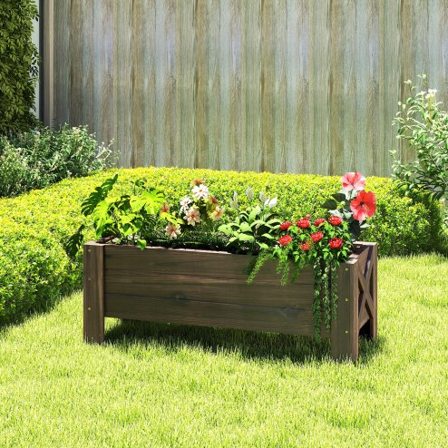 Outsunny 58L Garden Raised Bed Planter Grow Containers for Outdoor Patio Plant Flower Vegetable Pot Fir Wood, 100 x 36.5 x 36 cm, Carbonized Colour