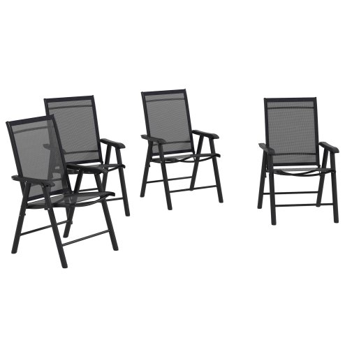 Outsunny Set of 4 Folding Garden Chairs, Metal Frame Garden Chairs Outdoor Patio Park Dining Seat with Breathable Mesh Seat, Black