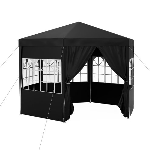 Outsunny 4m Hexagonal Gazebo Canopy Party Tent with 6 Removable Side Walls for Outdoor Event with Windows and Doors, Black