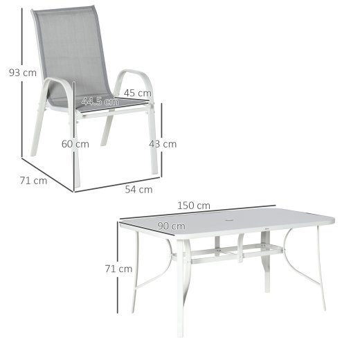 Outsunny 7 Piece Garden Dining Set with Dining Table and Chairs, 6 Seater Outdoor Furniture with Parasol Hole for Deck and Balcony, Grey