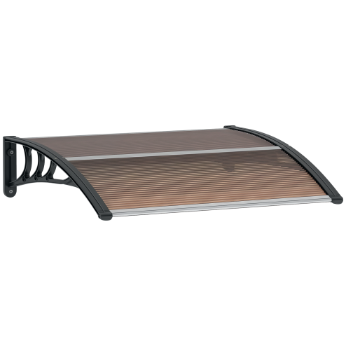 Outsunny Front Door Canopy Outdoor Awning Aluminium Rigid Plastic Polycarbonate Rain Shelter UV Water Rain Resistant 100 x 75cm Brown Image