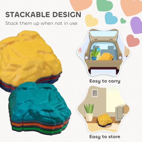 AIYAPLAY Balance Stepping Stones for Kids, 6-Piece River Stones with Non-slip Bottom, Indoor Outdoor Sensory Obstacle Course for Ages 3-8 Years, Multicoloured