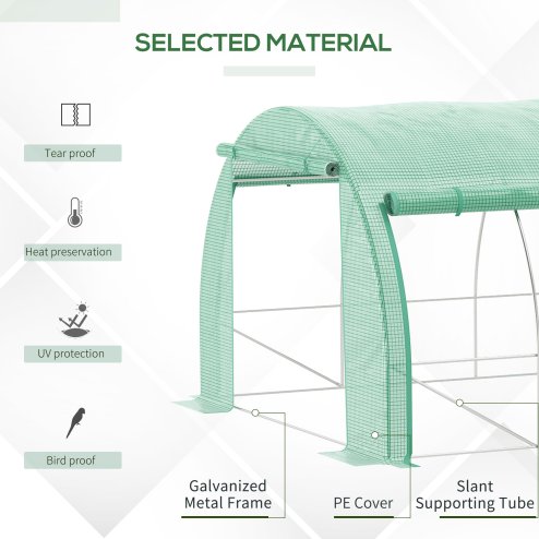Outsunny 4 x 3 x 2 m Polytunnel Greenhouse with Roll-up Side Walls, Walk-in Grow House Tent with Steel Frame, Reinforced Cover, Zipped Door and 12 Mesh Windows for Garden, Green