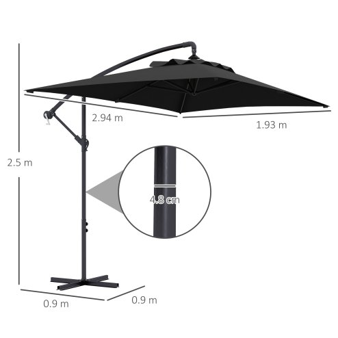 Outsunny 3x2m Cantilever Parasol with Cross Base, Banana Parasol with Crank Handle and 6 Ribs, Rectangular Hanging Patio Umbrella for Outdoor Pool, Garden, Balcony, Black