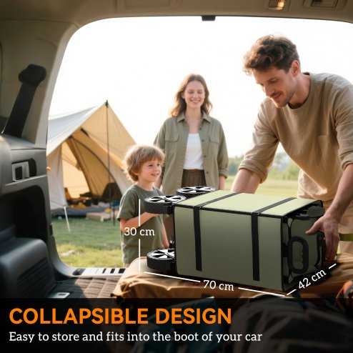 Outsunny 180L Festival Trolley on Wheels, Folding Camping Trolley Cart with Extendable Side Walls and Telescopic Handle, for Garden Beach Fishing, Light Green