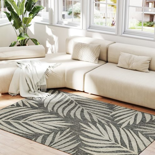 HOMCOM UV Resistant Indoor & Outdoor Area Rug, Easy-Cleaning Machine Washable Rug for Patio, Garden, Kitchen, Bathroom or Living Room, 170 x 120 cm, Grey