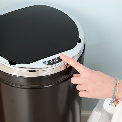 HOMCOM 50L Sensor Bin for Kitchen Waste Automatic Dustbin Motion Detection Dustbin Stainless Steel Rubbish Can with Bucket, Black