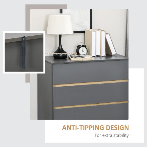 HOMCOM Chest of Drawers, 3-Drawer Storage Cabinet Organiser with Wood Legs for Bedroom, Living Room, Dark Grey