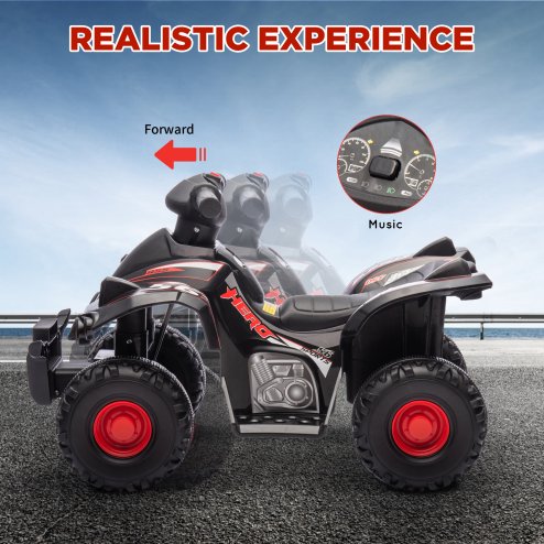 AIYAPLAY 6V Electric Quad Bike for Kids, Kids Electric Car Ride on ATV with Music, Forward Function, for Ages 2-6 Years, Black