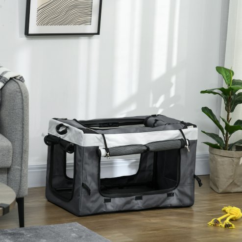 PawHut Dog Pram Dog Stroller Pet Pushchair with Detachable Carrier Soft Padding, Safety Leashes, for Mini and Small Dogs - Grey