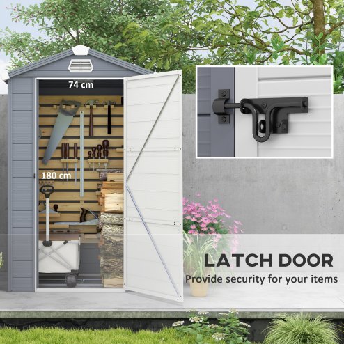 Outsunny 4 x 3ft Plastic Garden Storage Shed with Foundation Kit, Polypropylene Outdoor Storage Tool House with Ventilation Slots and Lockable Door, Grey