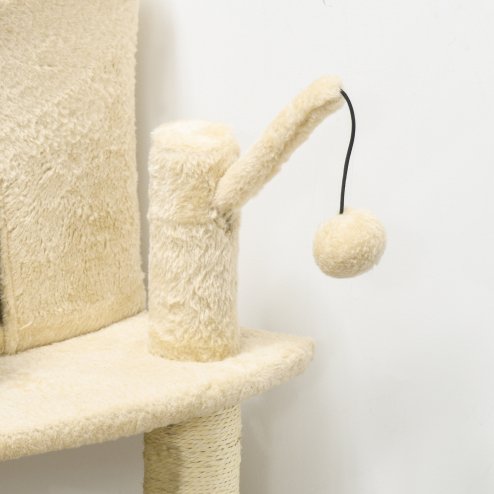 PawHut Cat Tree Tower for Indoor Cats Cat Scratching Post 100cm Climbing Frame Kitten Activity Centre with Sisal Condo Hammock Bed Hanging Toy, Cream White