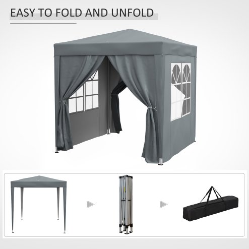 Outsunny 2 x 2 m Garden Pop Up Gazebo, Wedding Party Tent Marquee, Water Resistant Awning Canopy With Sidewalls, Windows, Carry Bag, Grey
