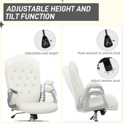 Vinsetto Home Office Chair, Velvet Computer Chair, Button Tufted Backrest with Swivel Wheels, Adjustable Height and Tilt Function, Cream White