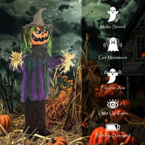 HOMCOM 106cm Pumpkin Outdoor Halloween Decoration, Halloween Animatronic with Sound Activated, Light Up Eyes, Music, Animated Prop for Haunted House