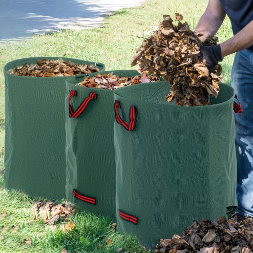 Outsunny Garden Waste Bags, 300L x 3 Heavy Duty Garden Bags, Foldable and Reusable Waste Sacks with Handles for Loading Leaf, Trash, Debris, Green